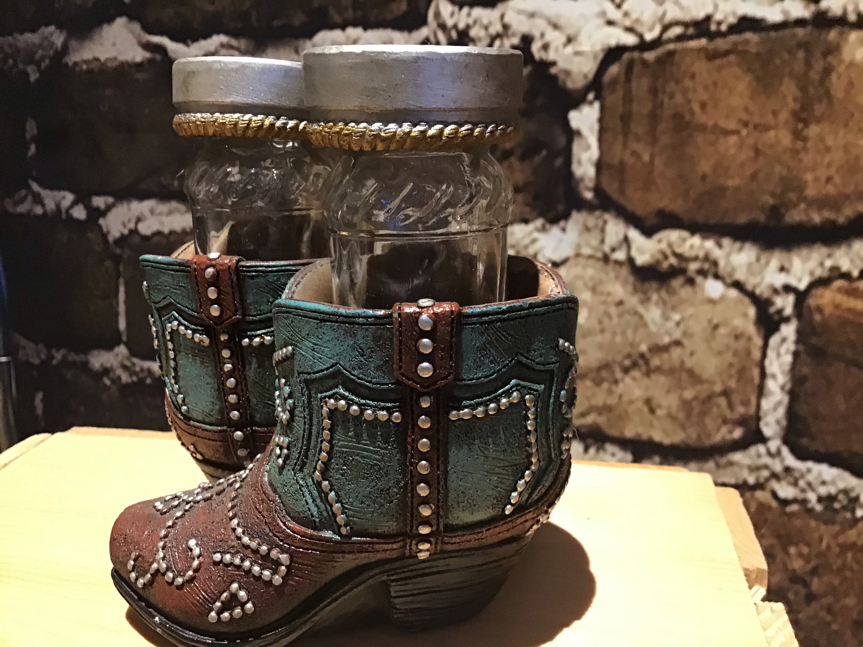 Western Cowboy Boot  with Teal Blue Salt & Pepper Shaker