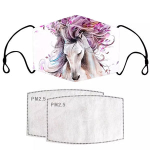 Horse Face Mask Pink Horse  Printed Mask Washable Reusable Dustproof Anti-spitting Protective Face Masks