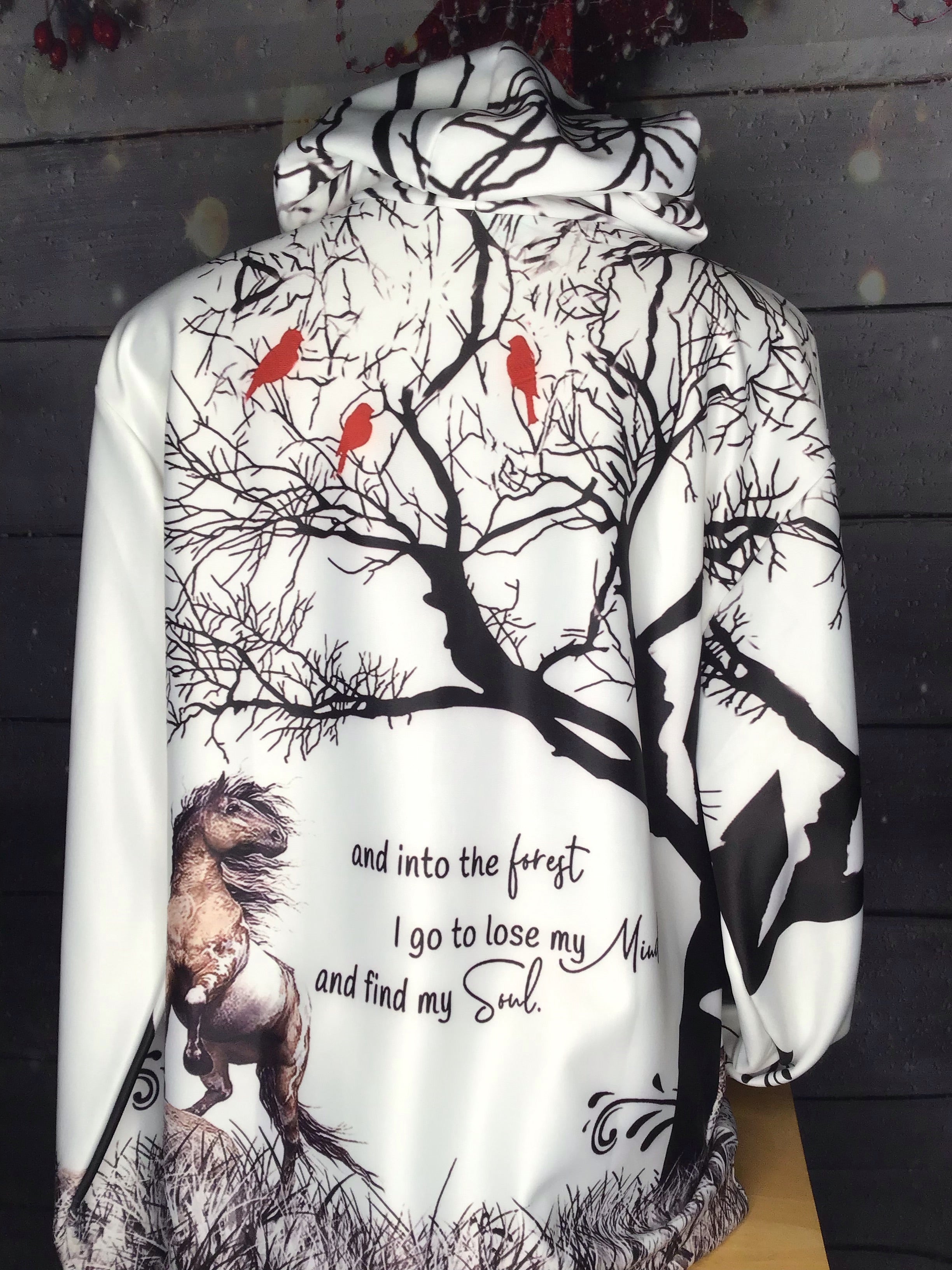 Into the forest I go to lose my mind and find my soul Thin Horse Pull Over Horse Hoodie