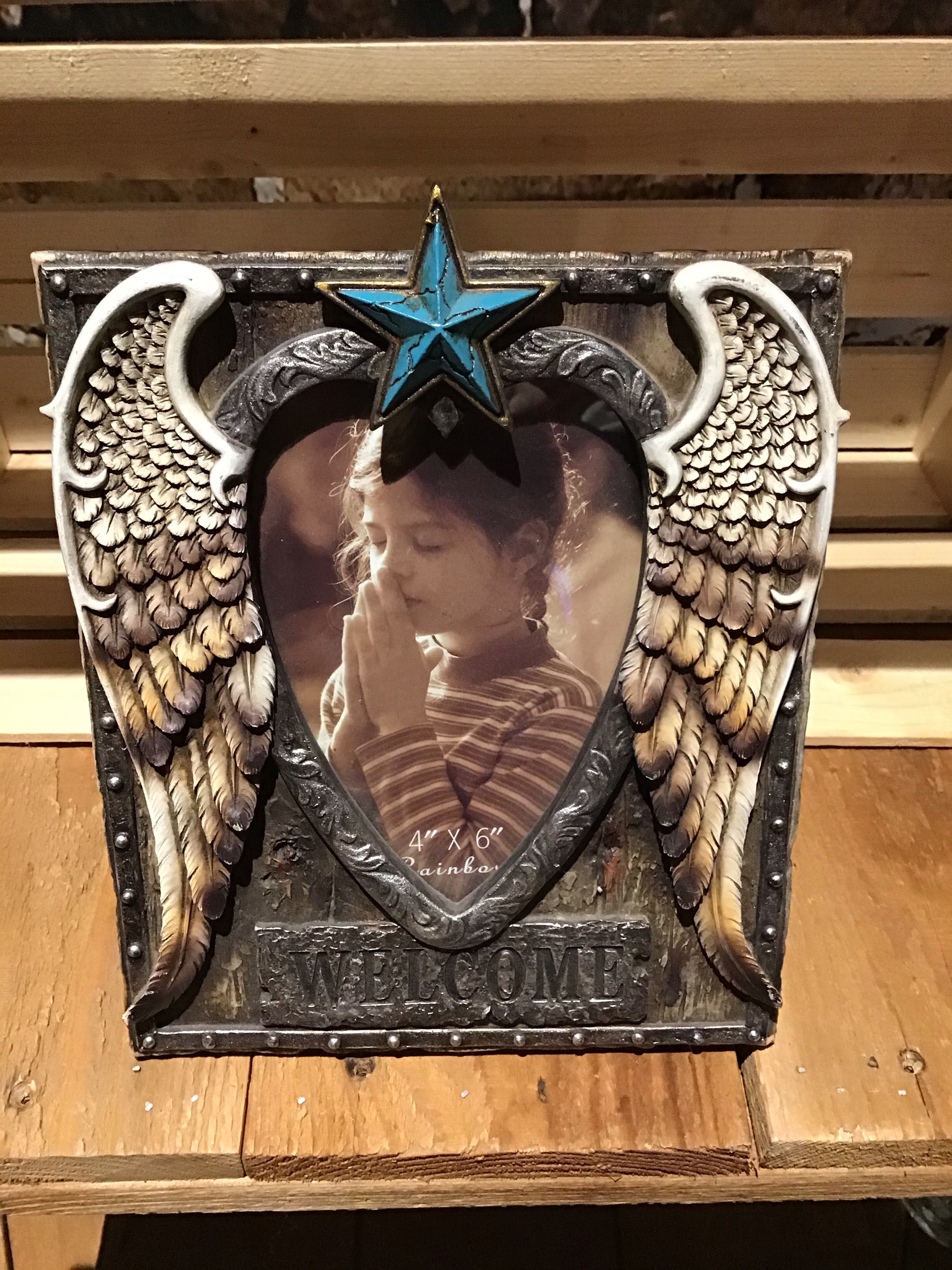 Angel heart shaped wing teal blue star welcome Photo Frame Western décor photo frame 4 x 6