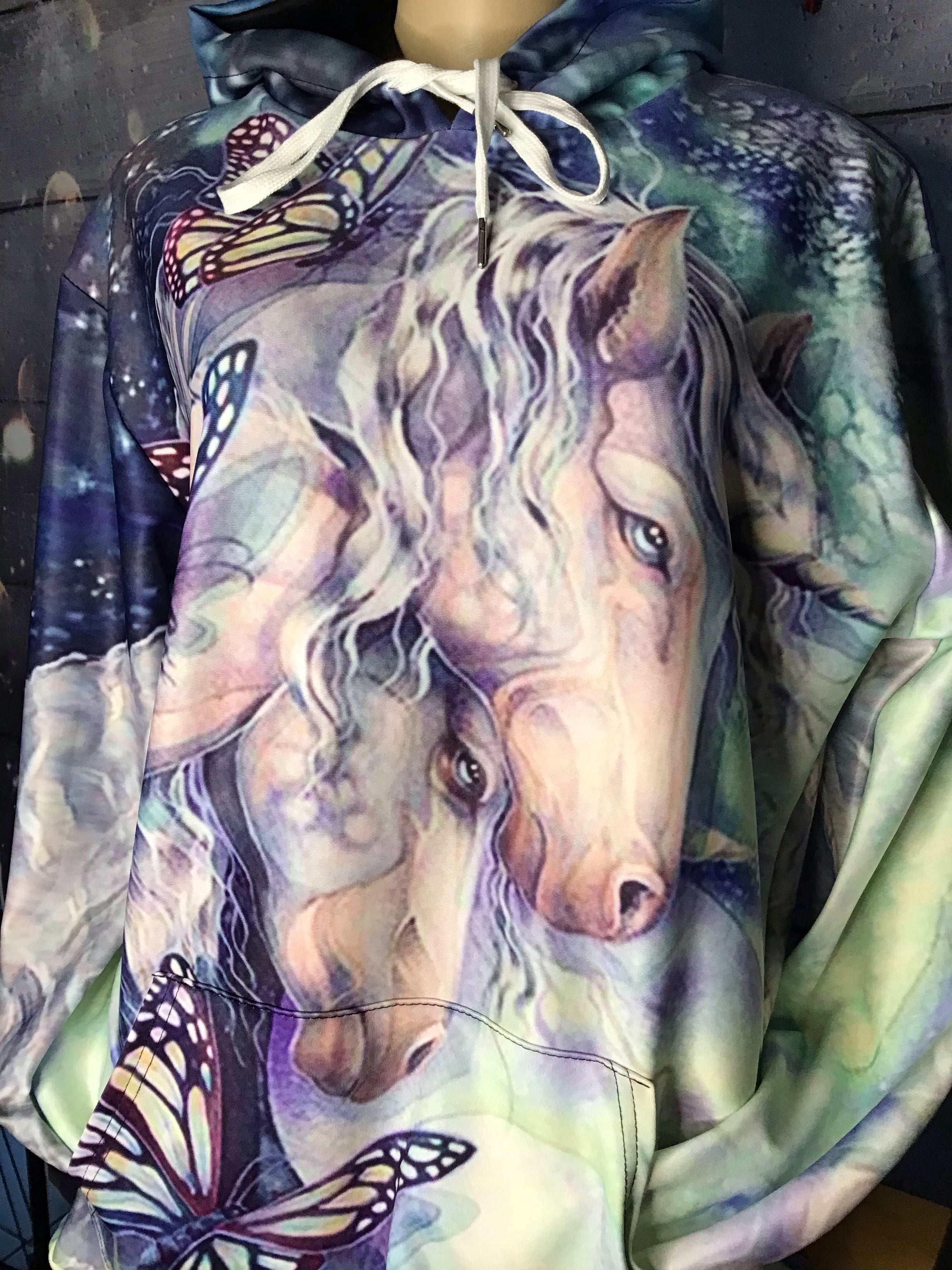 Butterfly  Thin Horse Pull Over Hoodie Zipper up