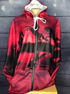 Bright pink Silhouette Thin Horse Pull Over Hoodie Zipper up