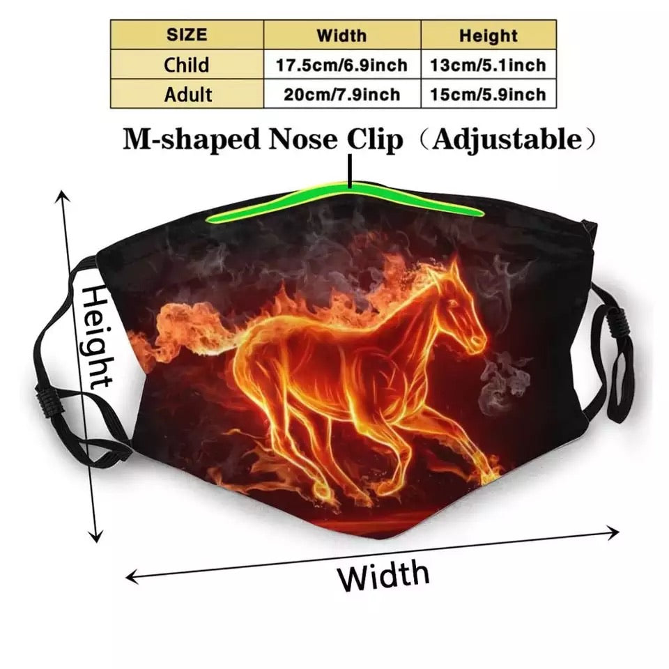 Fiery Horse Face Mask Washable Reusable Trendy Mouth Face