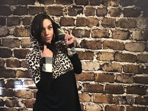 Cheetah Leopard Print & Buffalo Plaid Hoodie with thumb Holes