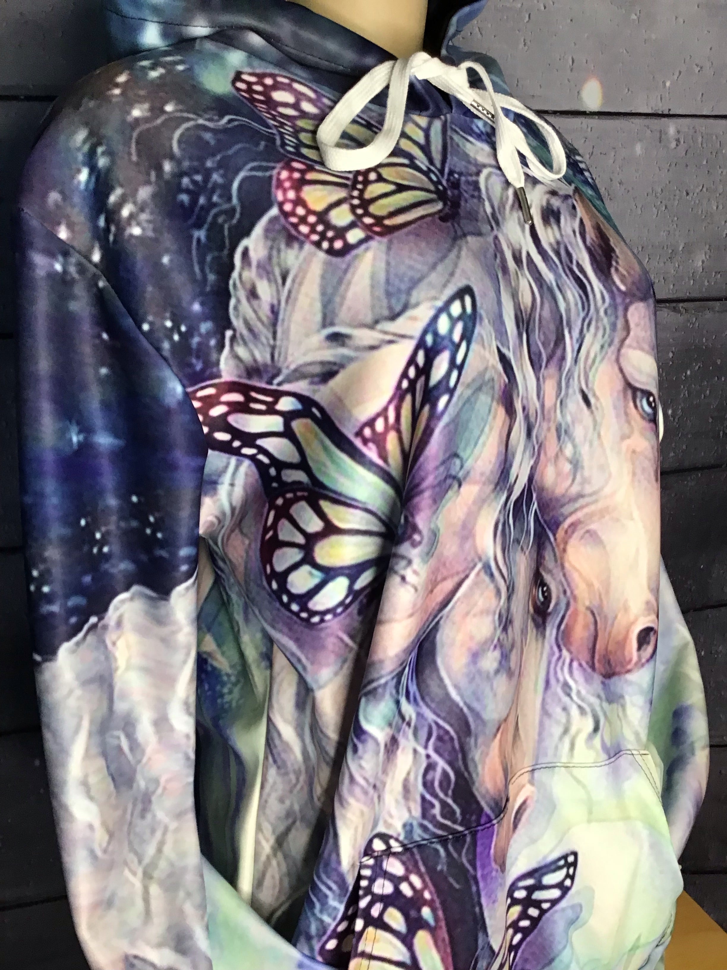 Butterfly  Thin Horse Pull Over Hoodie Zipper up