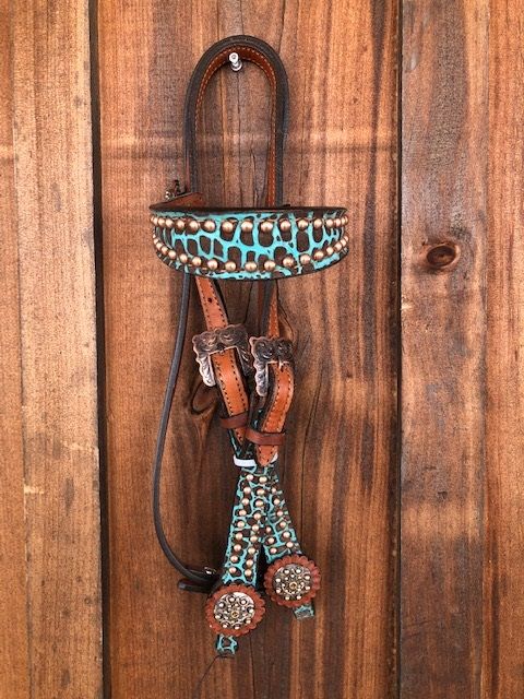 Giraffe Print Headstall with Copper Rivets