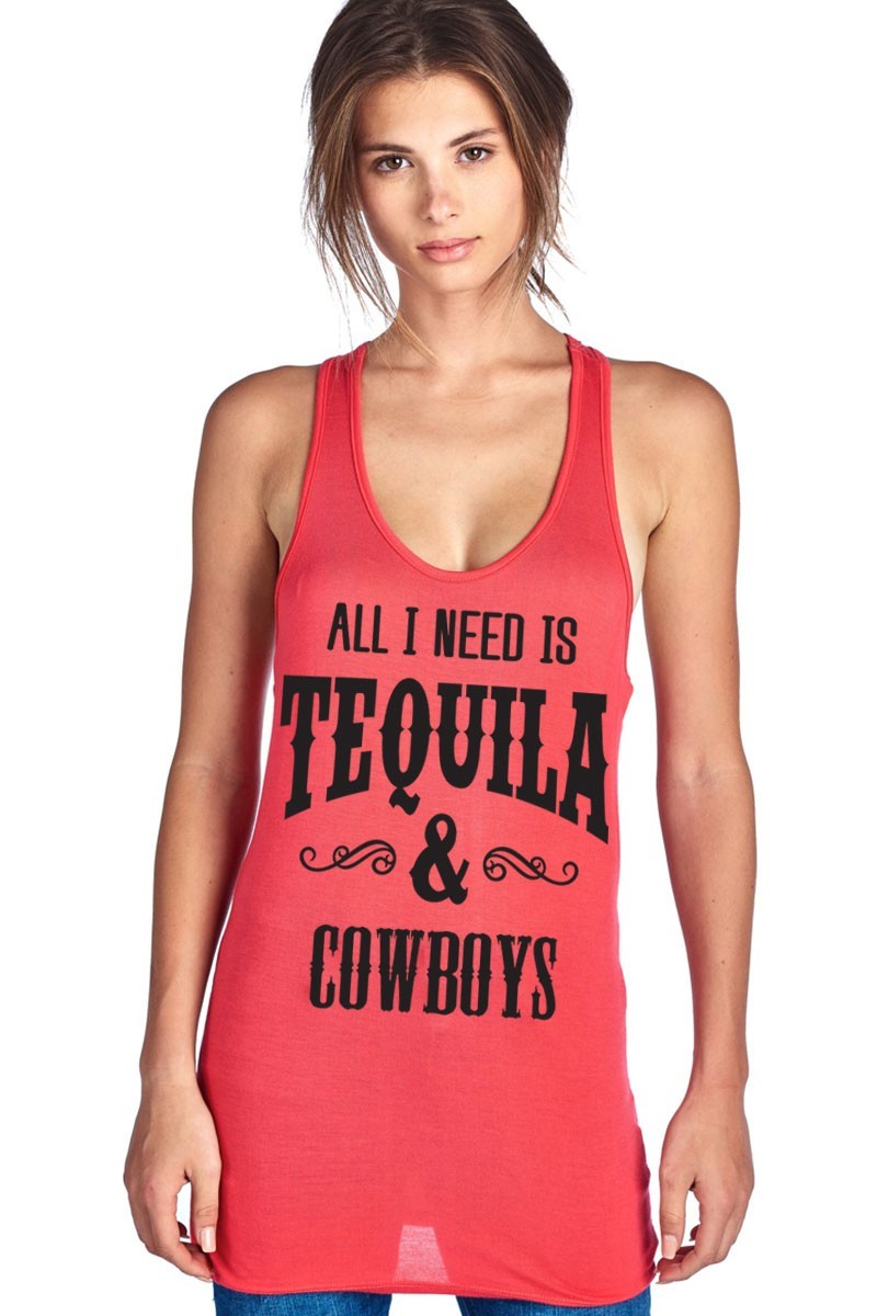 ALL I NEED IS TEQUILA & COWBOYS FLOWY TANK TOP**PLUS SIZE**