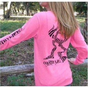 Country life Long sleeve  Longhorn deer skull Pink Country Life Outfitters Black & Hot Pink  Deer Kiss Heart Love Hunt Vintage Long Sleeve